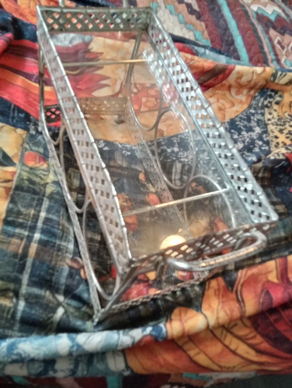 #1531 Vintage Silver Metal Display Basket